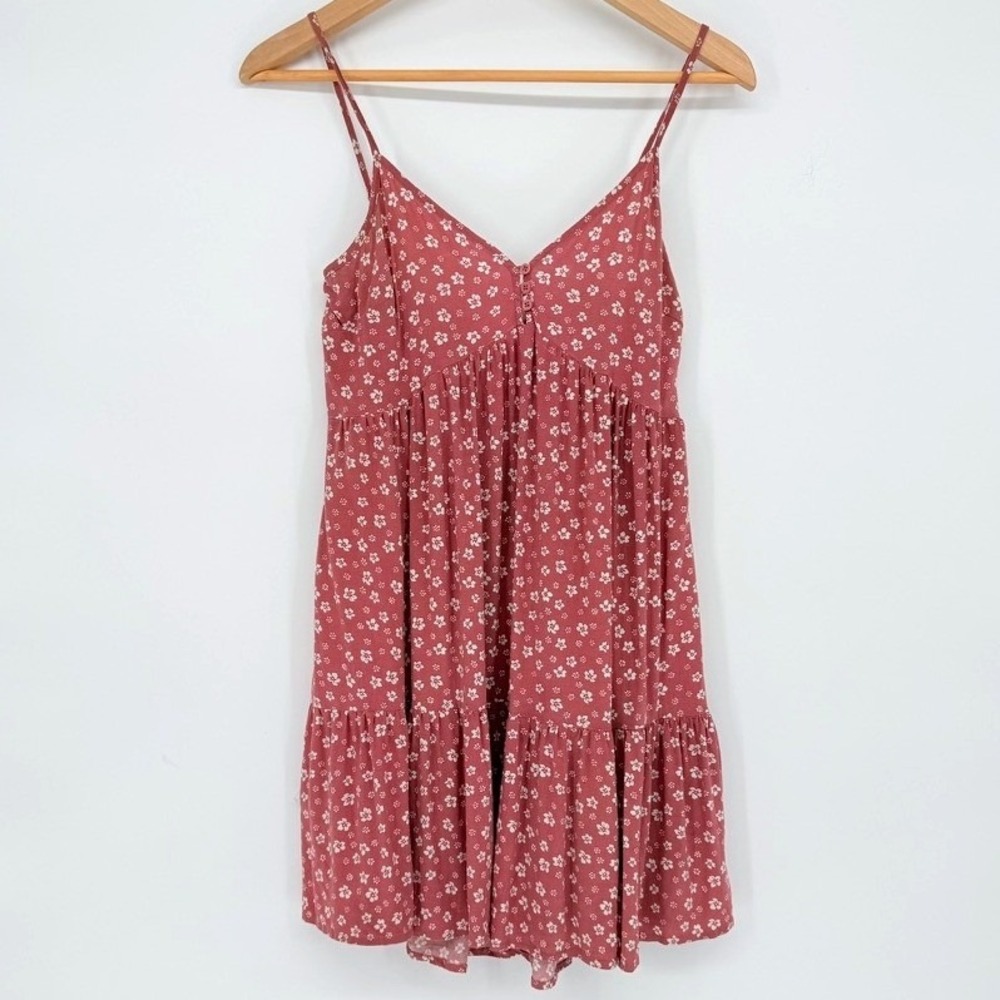 LA Hearts Womens XS Pink Floral Babydoll Mini Dress Tiered Spaghetti Strap Boho